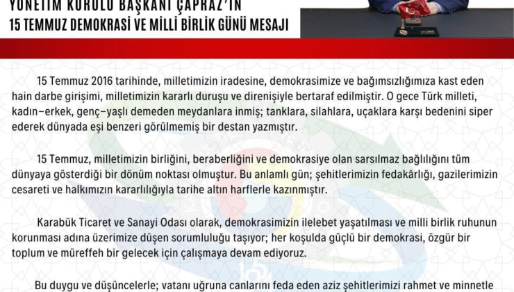 BAŞKAN ÇAPRAZDAN 15 TEMMUZ MESAJI