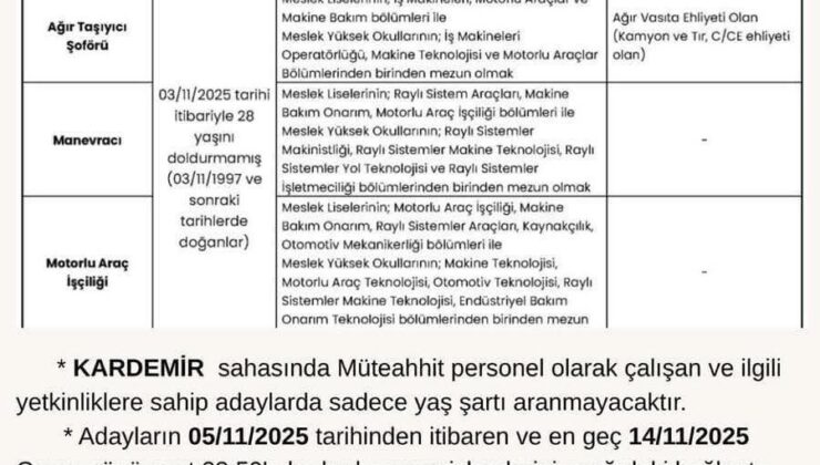 KARDEMİR KALİFİYELİ İŞÇİ ALACAK