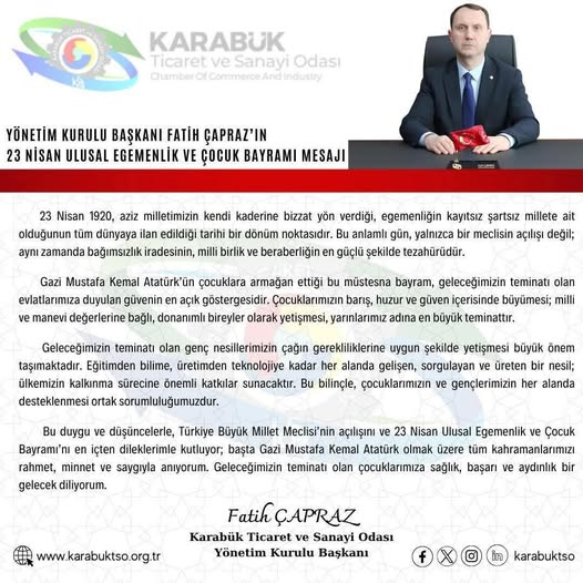 Fatih Çapraz’dan 23 Nisan Ulusal Egemenlik ve Çocuk Bayramı Mesajı