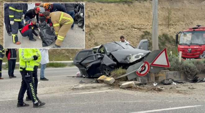 KONTROLDEN ÇIKAN OTOMOBİL DİREĞE ÇARPTI: 1 ÖLÜ, 3 YARALI